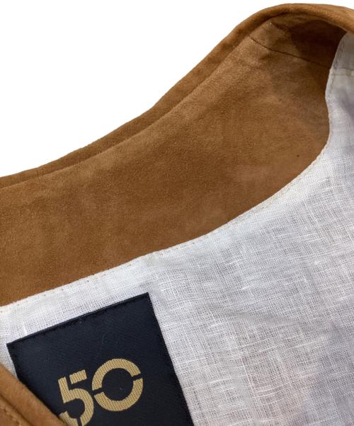 Cinquanta（チンクワンタ）Cinquanta (チンクワンタ) スウェードノーカラージャケット ブラウン サイズ:38の古着・服飾アイテム