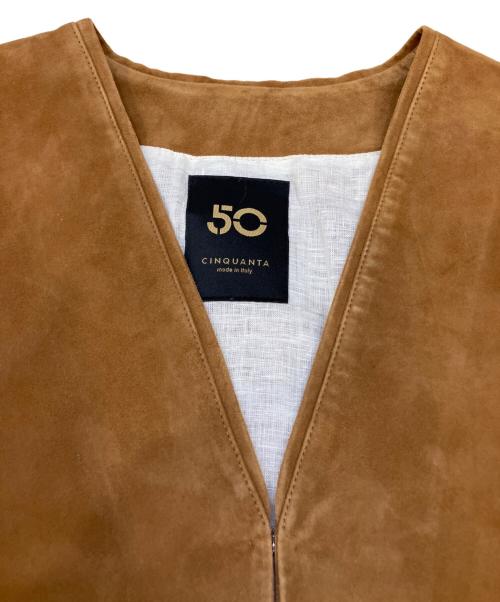 Cinquanta（チンクワンタ）Cinquanta (チンクワンタ) スウェードノーカラージャケット ブラウン サイズ:38の古着・服飾アイテム