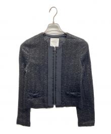 LANVIN en Bleu（ランバンオンブルー）の古着「ノーカラージップジャケット」｜ブラック
