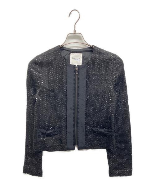 LANVIN en Bleu（ランバンオンブルー）LANVIN en Bleu (ランバンオンブルー) ノーカラージップジャケット ブラック サイズ:38 未使用品の古着・服飾アイテム