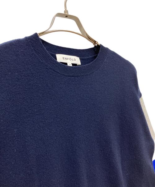 ENFOLD（エンフォルド）ENFOLD (エンフォルド) BI-COLOR PULLOVER　クルーネックプルオーバーニット ネイビー サイズ:38の古着・服飾アイテム