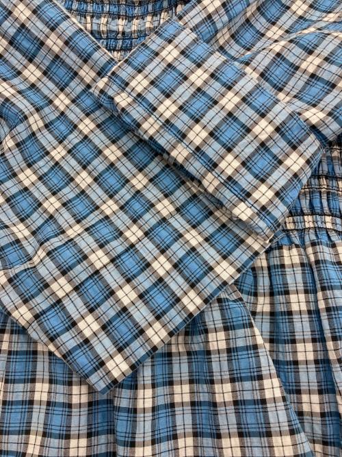GANNI（ガニー）GANNI (ガニー) チェックシャーリングワンピース ブルー×ホワイト サイズ:38の古着・服飾アイテム