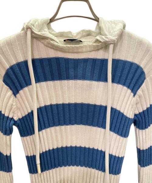 MONCLER（モンクレール）MONCLER (モンクレール) リブ ニットフーディ ブルー×ホワイト サイズ:XSの古着・服飾アイテム