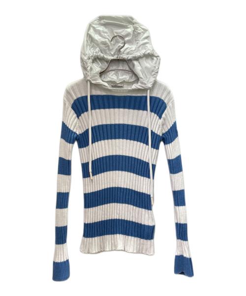 MONCLER（モンクレール）MONCLER (モンクレール) リブ ニットフーディ ブルー×ホワイト サイズ:XSの古着・服飾アイテム