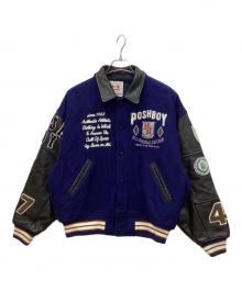 POSH BOY（ポッシュボーイ）の古着「80'sオールドレザーウール切替 スタジャン」｜ブラック×ネイビー