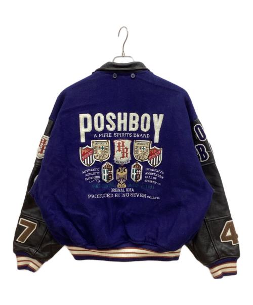 POSH BOY（ポッシュボーイ）POSH BOY (ポッシュボーイ) 80'sオールドレザーウール切替 スタジャン ブラック×ネイビー サイズ:Fの古着・服飾アイテム