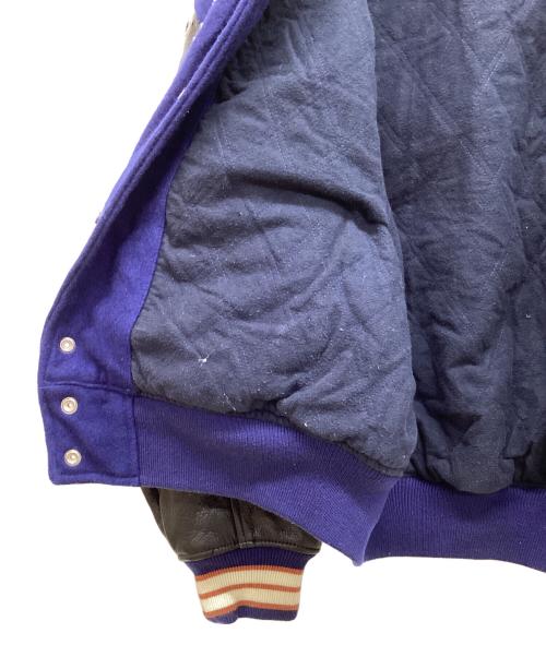 POSH BOY（ポッシュボーイ）POSH BOY (ポッシュボーイ) 80'sオールドレザーウール切替 スタジャン ブラック×ネイビー サイズ:Fの古着・服飾アイテム