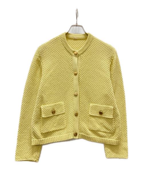 Mila Owen（ミラオーウェン）Mila Owen (ミラオーウェン) フラップポケット付金釦ニットカーデ イエローの古着・服飾アイテム