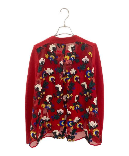 sacai（サカイ）sacai (サカイ) フローラルパネルニットカーディガン レッド サイズ:1の古着・服飾アイテム