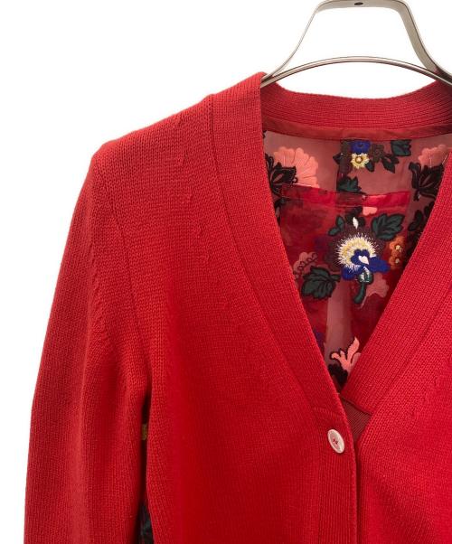 sacai（サカイ）sacai (サカイ) フローラルパネルニットカーディガン レッド サイズ:1の古着・服飾アイテム