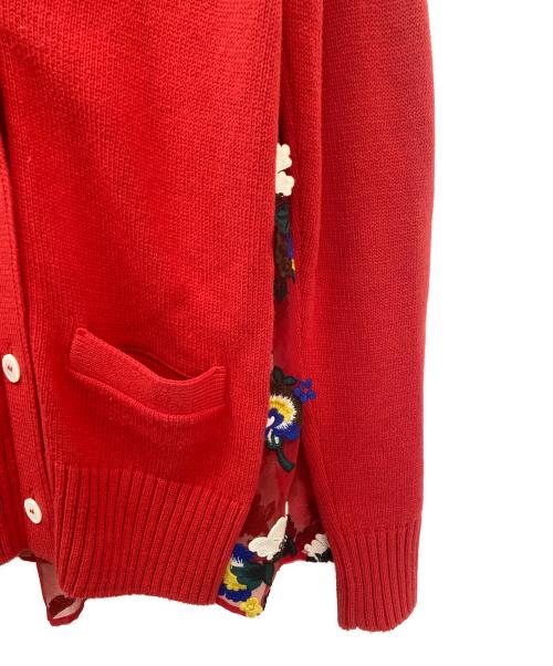 sacai（サカイ）sacai (サカイ) フローラルパネルニットカーディガン レッド サイズ:1の古着・服飾アイテム
