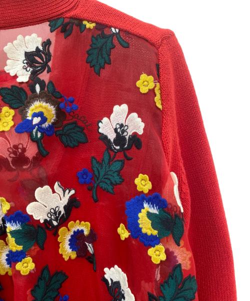 sacai（サカイ）sacai (サカイ) フローラルパネルニットカーディガン レッド サイズ:1の古着・服飾アイテム