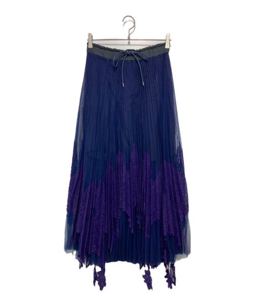 sacai（サカイ）sacai (サカイ) レースプリーツ ロングスカート ネイビー×パープル サイズ:SIZE 1の古着・服飾アイテム