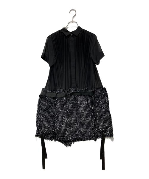 sacai（サカイ）sacai (サカイ) TWEED MIX CHIFFON SHIRT DRESS ブラック サイズ:2の古着・服飾アイテム