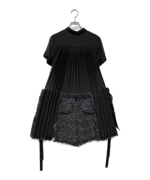 sacai（サカイ）sacai (サカイ) TWEED MIX CHIFFON SHIRT DRESS ブラック サイズ:2の古着・服飾アイテム