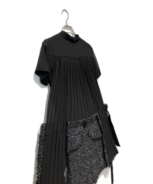 sacai（サカイ）sacai (サカイ) TWEED MIX CHIFFON SHIRT DRESS ブラック サイズ:2の古着・服飾アイテム