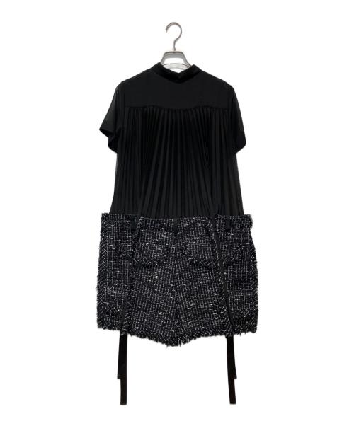 sacai（サカイ）sacai (サカイ) TWEED MIX CHIFFON SHIRT DRESS ブラック サイズ:2の古着・服飾アイテム