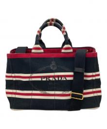 PRADA（プラダ）の古着「カナパ2WAYトートバッグ」｜ブラック×レッド×ホワイト