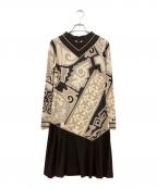 LAONARDレオナード）の古着「ロングスリーブジャージープリントワンピース」｜ブラウン