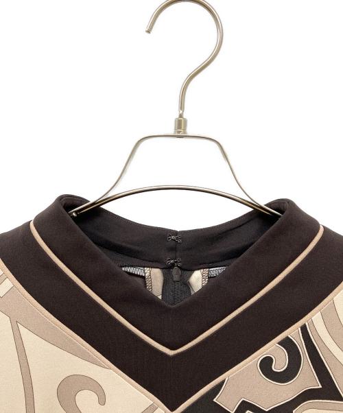 LAONARD（レオナード）LAONARD (レオナード) ロングスリーブジャージープリントワンピース ブラウン サイズ:38の古着・服飾アイテム