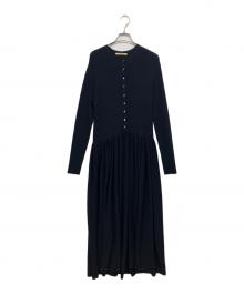 Curensology（カレンソロジー）の古着「ボタンアキギャザーニットワンピース」｜ネイビー