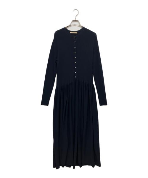Curensology（カレンソロジー）Curensology (カレンソロジー) ボタンアキギャザーニットワンピース ネイビー サイズ:Freeの古着・服飾アイテム