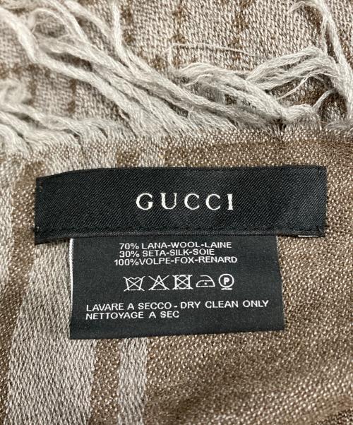 GUCCI（グッチ）GUCCI (グッチ) GG柄 フォックスファー付 ストール グレーの古着・服飾アイテム
