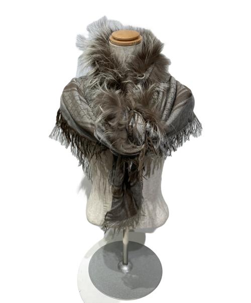 GUCCI（グッチ）GUCCI (グッチ) GG柄 フォックスファー付 ストール グレーの古着・服飾アイテム