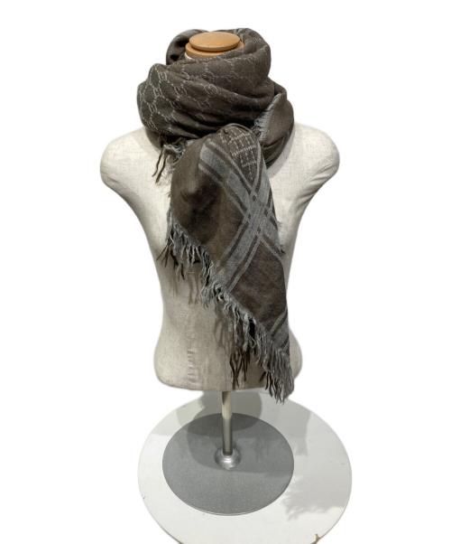 GUCCI（グッチ）GUCCI (グッチ) GG柄 フォックスファー付 ストール グレーの古着・服飾アイテム