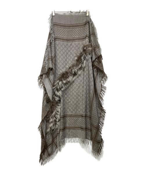 GUCCI（グッチ）GUCCI (グッチ) GG柄 フォックスファー付 ストール グレーの古着・服飾アイテム