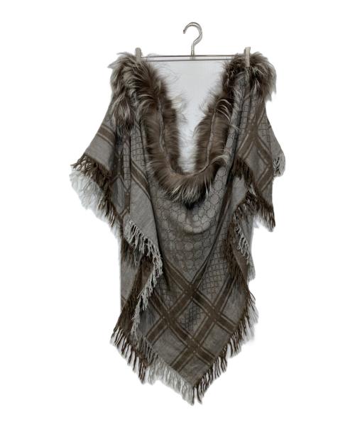 GUCCI（グッチ）GUCCI (グッチ) GG柄 フォックスファー付 ストール グレーの古着・服飾アイテム