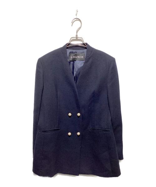 LOUNIE（ルーニー）LOUNIE (ルーニー) パール釦ノーカラージャケット ネイビー サイズ:38の古着・服飾アイテム