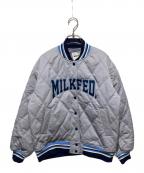 MILK FED.ミルクフェド）の古着「SATIN LOGO PATCH QUILTED JACKET」｜ブルー