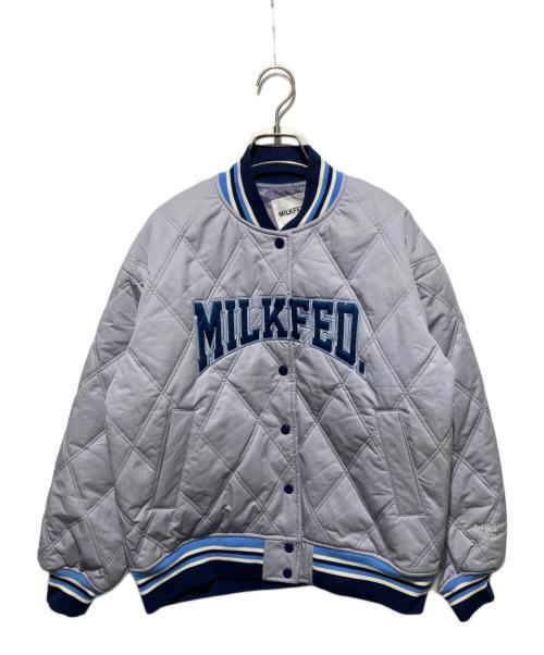 MILK FED.（ミルクフェド）MILK FED. (ミルクフェド) SATIN LOGO PATCH QUILTED JACKET ブルー サイズ:Mの古着・服飾アイテム