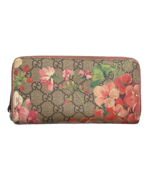 GUCCI（グッチ）GUCCI (グッチ) GGブルームス ラウンドジップウォレット グレー×ピンクの古着・服飾アイテム