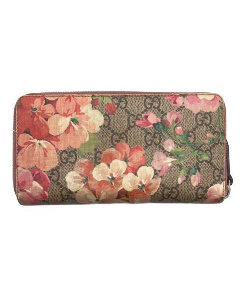 GUCCI（グッチ）GUCCI (グッチ) GGブルームス ラウンドジップウォレット グレー×ピンクの古着・服飾アイテム