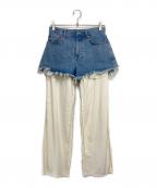 kotohayokozawaコトハヨコザワ）の古着「Layered Denim Pants」｜インディゴ×ホワイト