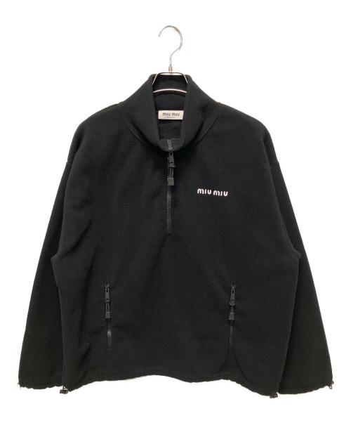 MIU MIU（ミュウミュウ）MIU MIU (ミュウミュウ) Logo Half Zip Fleece Sweat/ロゴハーフジップフリースジャケット ブラック サイズ:Sの古着・服飾アイテム