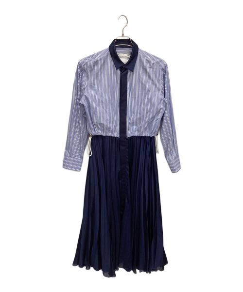 sacai（サカイ）sacai (サカイ) サテンプリーツスカートレイヤードワンピース ネイビー サイズ:2の古着・服飾アイテム