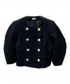 cygneシーニュ）の古着「cygne シーニュ　レザーボタンツイードジャケット」｜ブラック