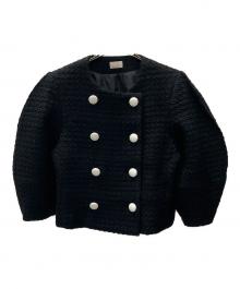 cygne（シーニュ）の古着「cygne シーニュ　レザーボタンツイードジャケット」｜ブラック