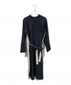 ADOREアドーア）の古着「バイカラージョーゼットロングブラウス」｜ブラック×ベージュ