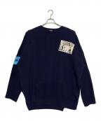 RAF SIMONSラフシモンズ）の古着「OVERSIZE ROUNDNECK SWEATER WITH PATCHES」｜ネイビー