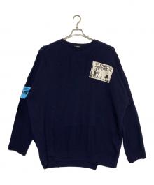 RAF SIMONS（ラフシモンズ）の古着「OVERSIZE ROUNDNECK SWEATER WITH PATCHES」｜ネイビー