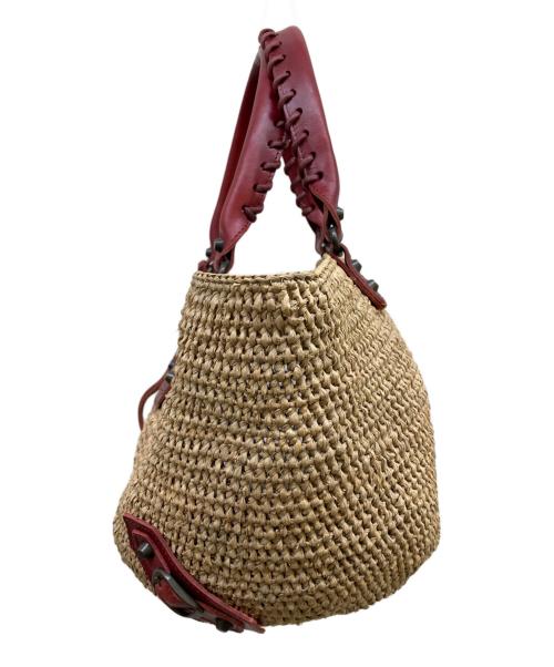 BALENCIAGA（バレンシアガ）BALENCIAGA (バレンシアガ) ラフィアバッグ レッド×ベージュの古着・服飾アイテム