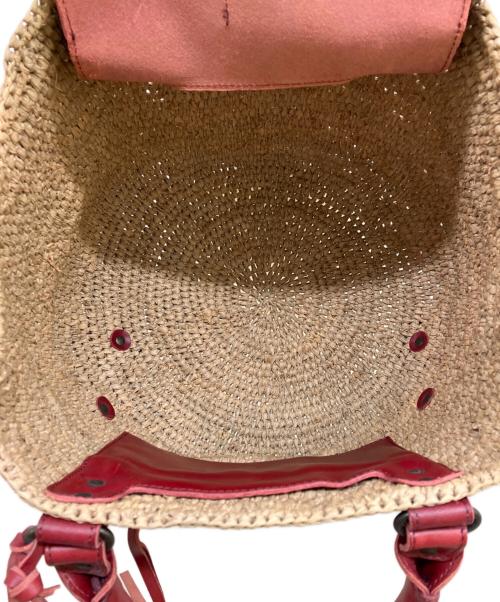 BALENCIAGA（バレンシアガ）BALENCIAGA (バレンシアガ) ラフィアバッグ レッド×ベージュの古着・服飾アイテム