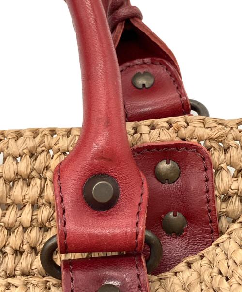 BALENCIAGA（バレンシアガ）BALENCIAGA (バレンシアガ) ラフィアバッグ レッド×ベージュの古着・服飾アイテム