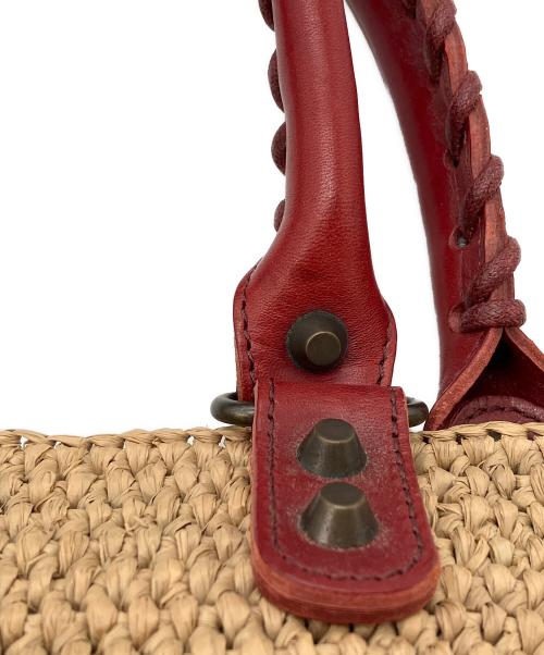 BALENCIAGA（バレンシアガ）BALENCIAGA (バレンシアガ) ラフィアバッグ レッド×ベージュの古着・服飾アイテム