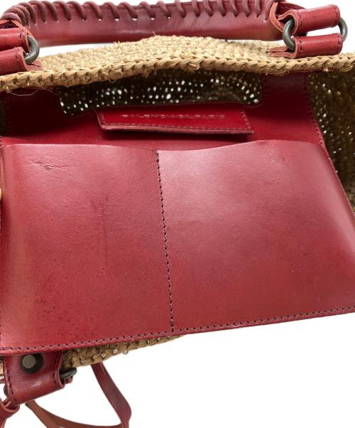 BALENCIAGA（バレンシアガ）BALENCIAGA (バレンシアガ) ラフィアバッグ レッド×ベージュの古着・服飾アイテム