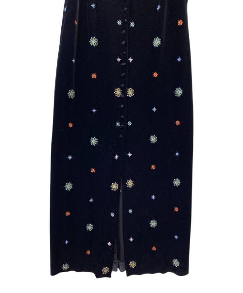 Ameri（アメリ）Ameri (アメリ) GLITTER EMBROIDERY VELOUR LONG TOP ブラック サイズ:Mの古着・服飾アイテム